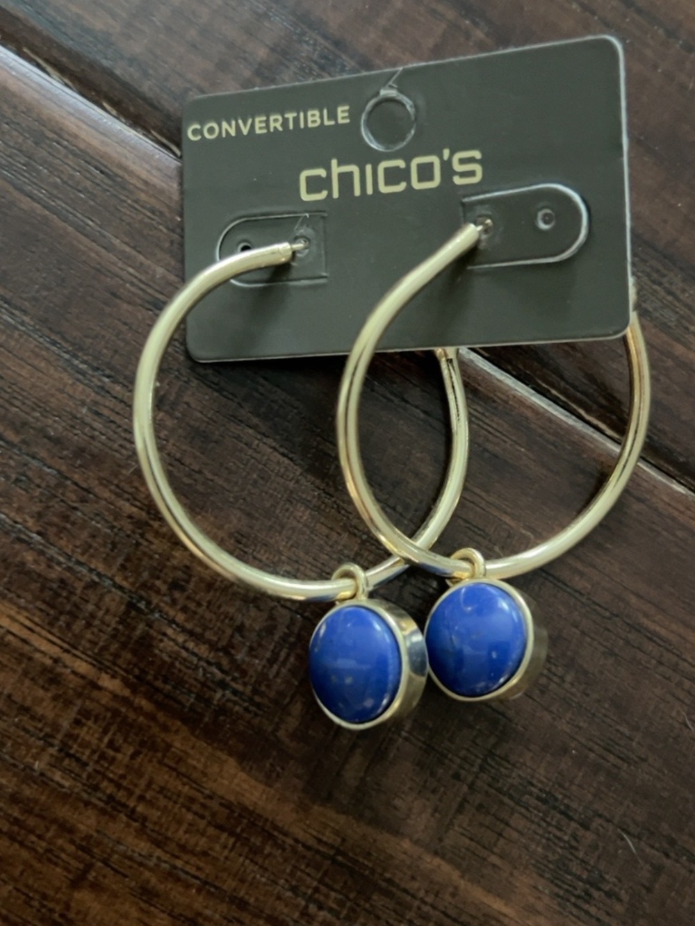 Chico’s Ava Convertible Gold Hoop Earrings White Charms NWT